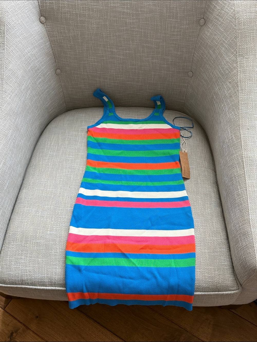 Dreamers Striped Knit Tank Dress - Bright Blue, Green, Pink, Orange, White